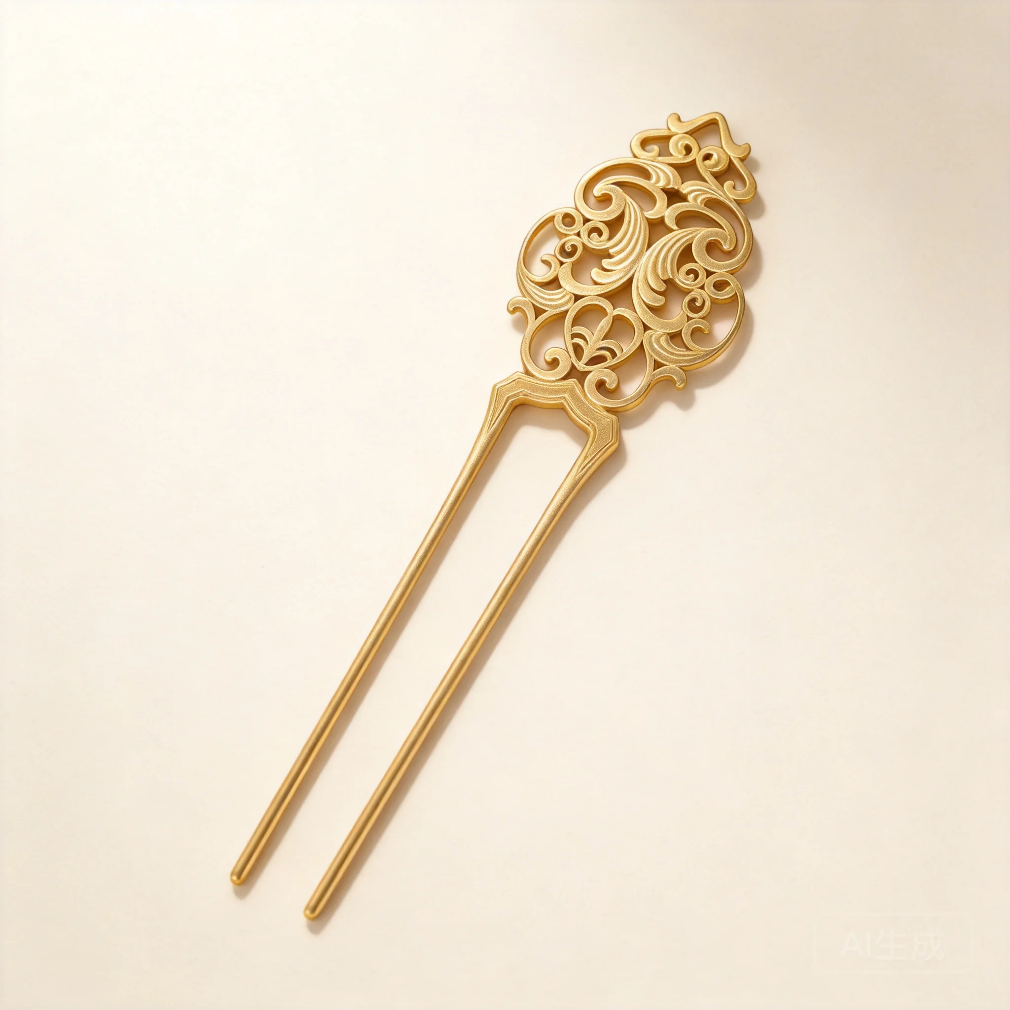 Chinese Style Auspicious Carved Gold Plated Alloy U Shaped Hair Stick Traditional Tang Dynasty Hanfu Hair Accessory For Women
