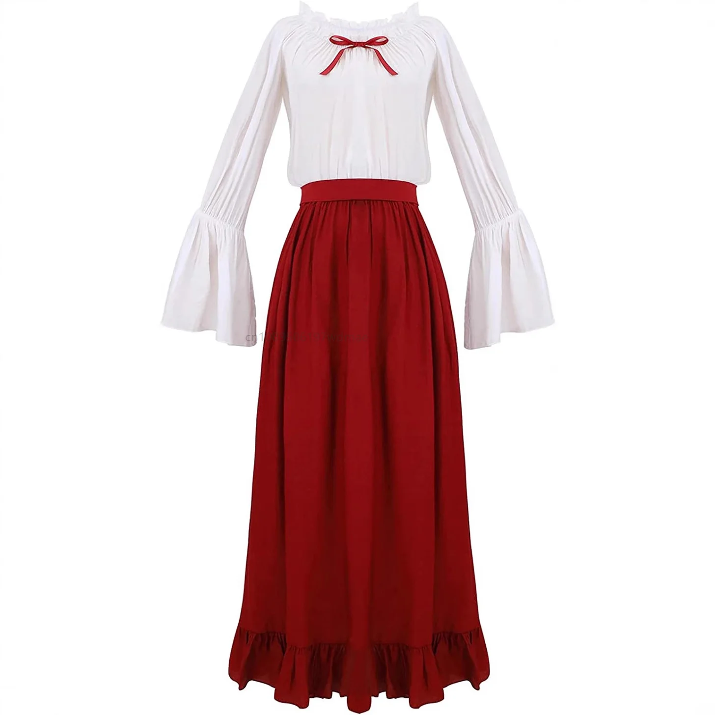 

Renaissance Victorian Dress Cosplay Costume for Women Vintage Bell Sleeve Blouse Long Skirt Party Gown