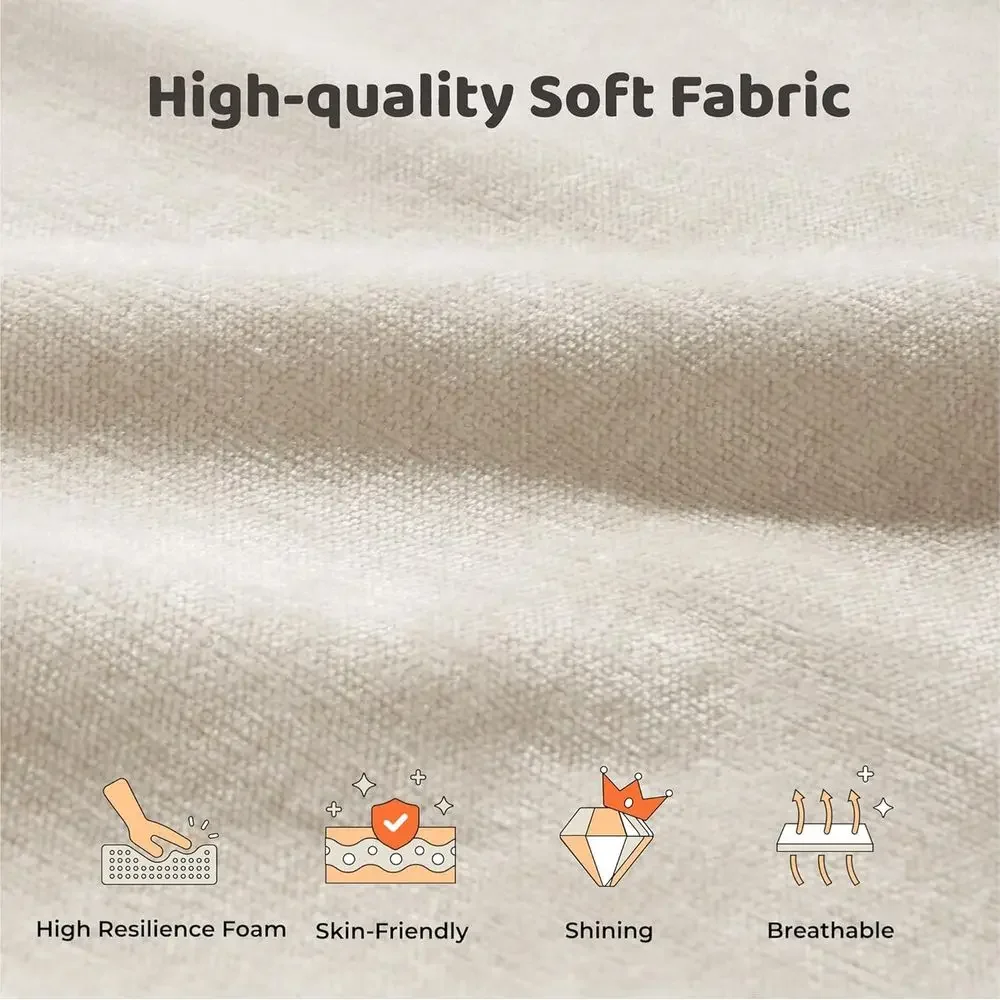 سرير كامل منجد كريمي RECCI مع لوح رأسي مبطن، 5 منصات إسفنجية، لا حاجة إلى صندوق زنبركي، سهل التجميع