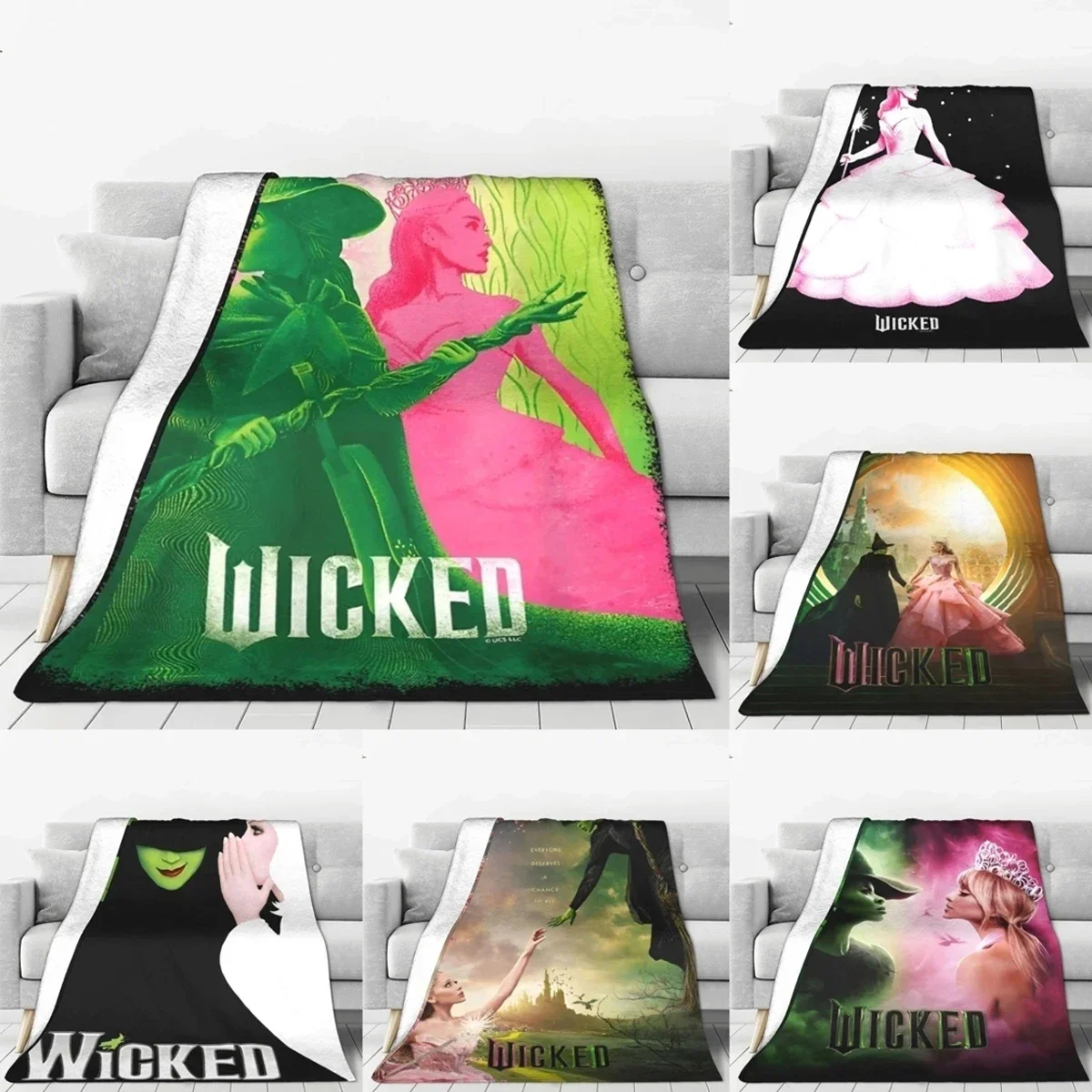 Wicked Elphaba & Glinda Tonal Blanket Magic Movie Flannel Throw Blankets Bedspreads Printed Soft Warm Multifunction Quilt