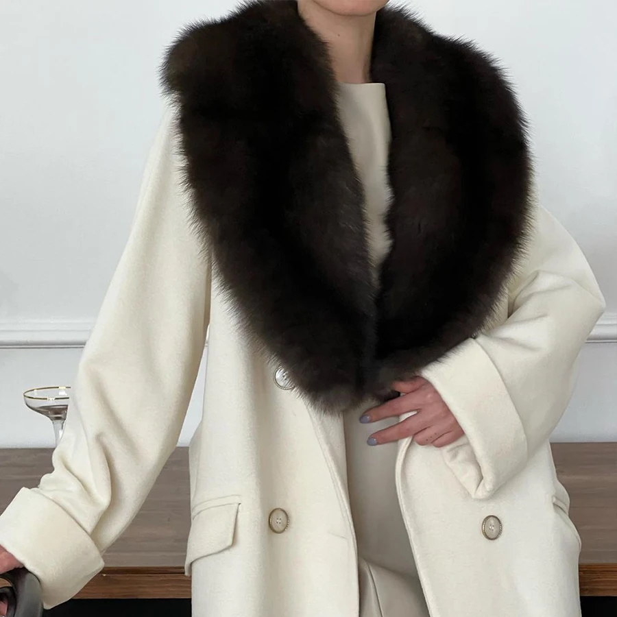 Neue Kaschmir Mantel Frauen Wolle Mischungen lange echte Fuchs Pelz Pelz Jacke Wolle Mischungen Mantel Winterkleid ung für Frauen Trend hohe Qualität