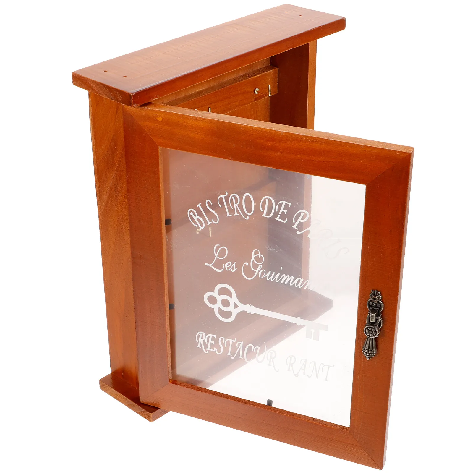 Handcrafted Wooden Wall Mounted Key Cabinet Key Holder Cabinet Vintage Solid Wood Distressed Finish Decorative Organizer Panel
