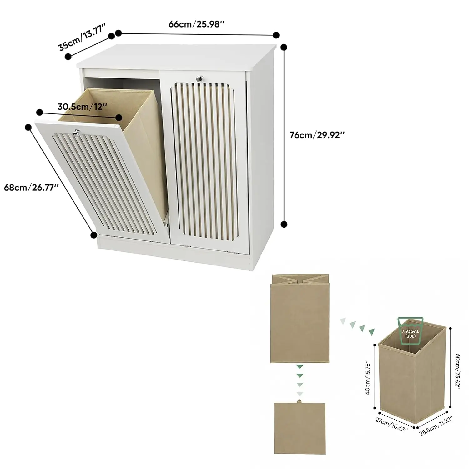 Double Tilt-Out Laundry Hamper Cabinet, Modern Hidden Laundry Hamper with 2 Removable Baskets, Free-Standing, Customized
