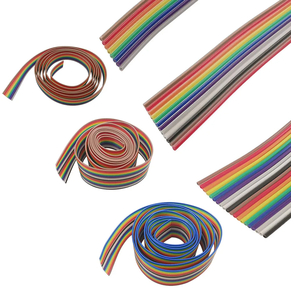 1Meter 1.27mm Pitch Color Flat Ribbon Cable Rainbow Wire 6P/8/10/12/14/16/18/20/24/26/30/40/50/60 Pin For 2.54mm IDC Connector