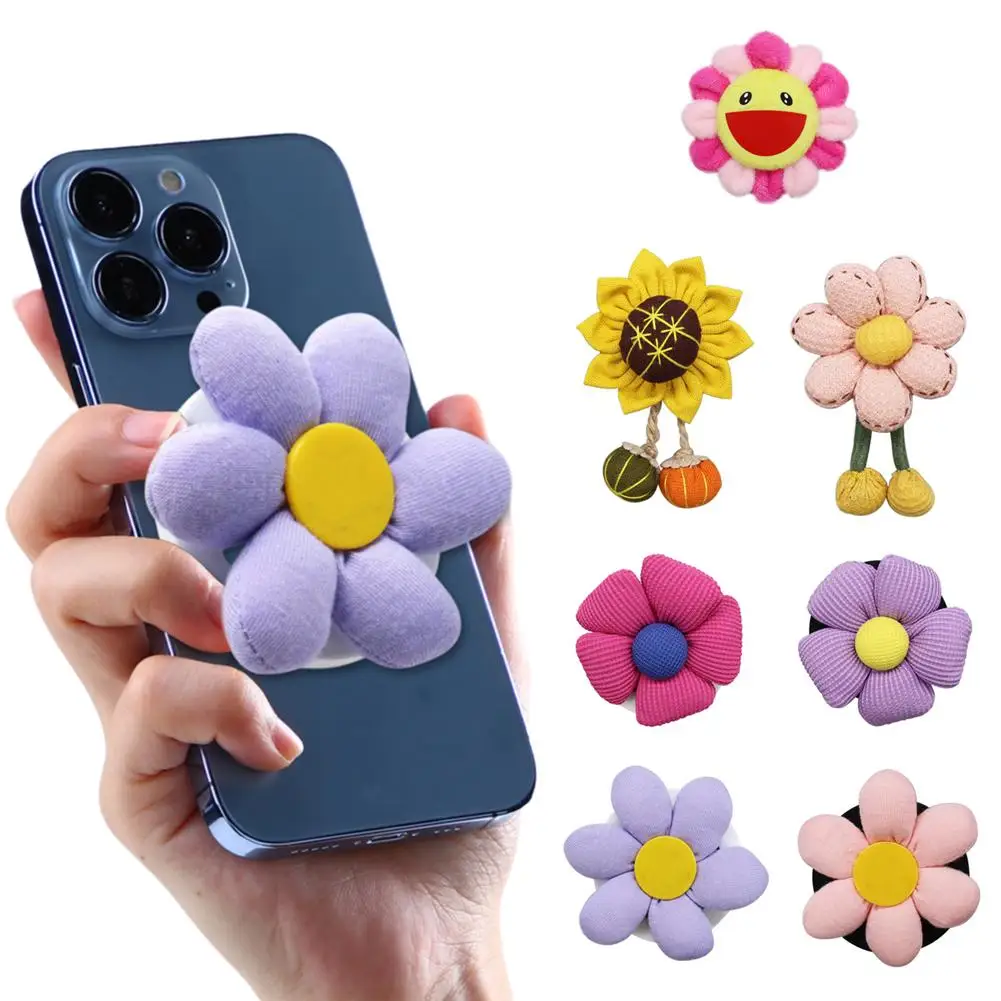 Hot Trend New Sunflower Mobile Phone Holder Creative Diy Back Adhesive Strip Finger Buckle Lipstick Holder For Women Gift O2Y6