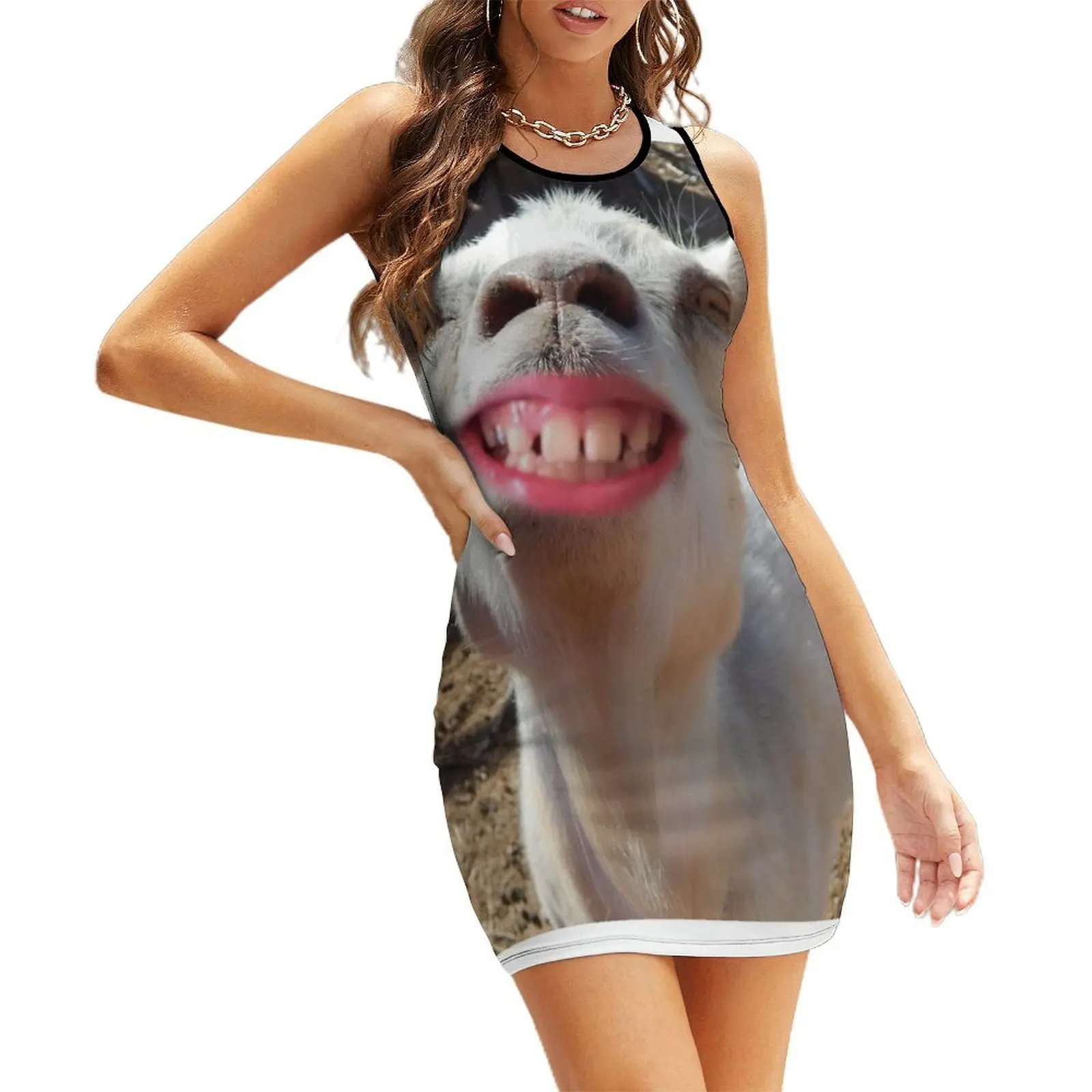 

funny smiling goat Sleeveless Sundress sexy dress for women Summer dresses for women Casual dresses