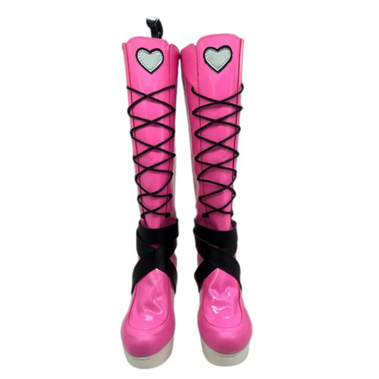 Girl Vampire Cosplay Shoes Anime Women Pink Knee High Boots Straps High Heels Shoes Halloween Costume Shoes