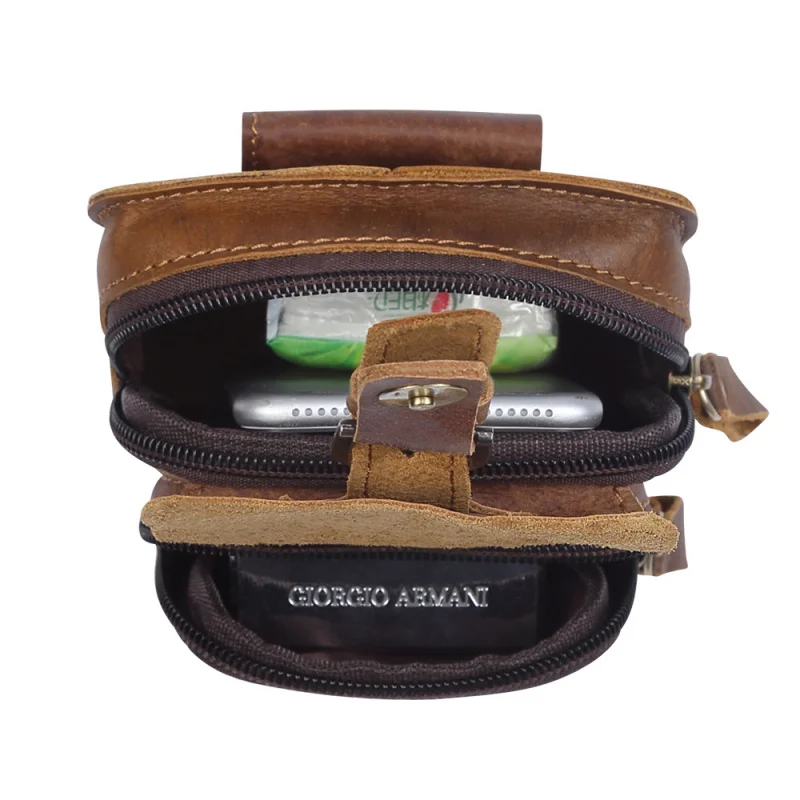 New Vintage Men's Cow Leather Waist Bag Male Outdoor Sports Waist Packs For Men Wear Resistant Mobile Phone Bag
