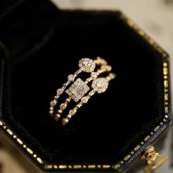 Trendy Korean Women's Dainty Ring Concise Geometry Zirconia Gold Color Stacking Rings Crystal Jewelry Dropship Suppliers R742