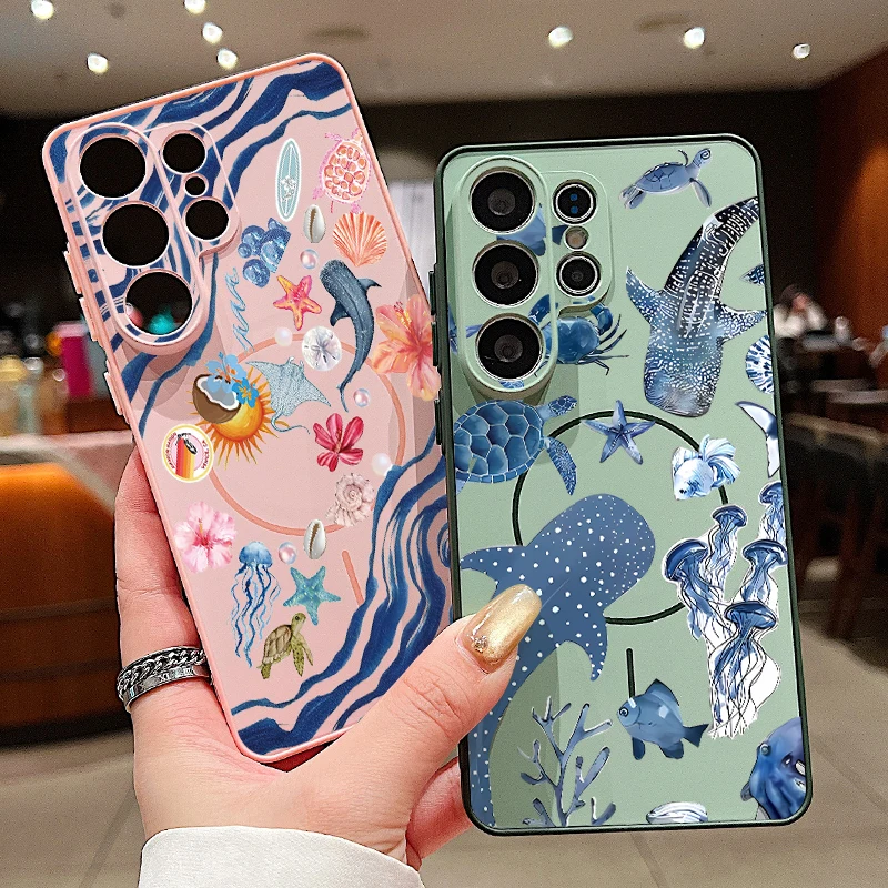 Niedliche Ozeanmuster Magnetische Handyhülle für Samsung Galaxy S26 S25 S24 S23 Ultra S25 S24 FE A57 A56 A37 A17 A55 A26 A36 A35 Cover