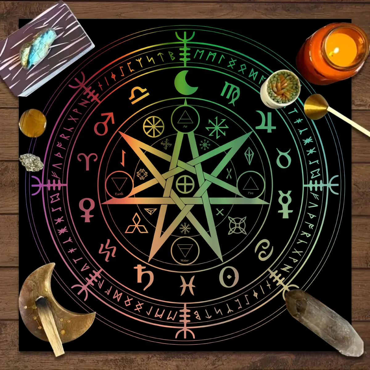 1pc Tablecloth Twelve Constellations Moon Phase Mysterious Rune Design Decoration Card Astrology Game Wallpaper