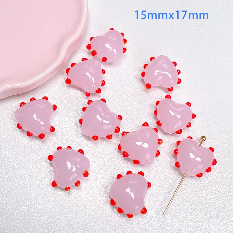 5pcs Heart Shape Lampwork Beads 15x17mm Handmade Round Dot Loose Murano Glass Bead For Jewelry Making DIY Bracelet Earring