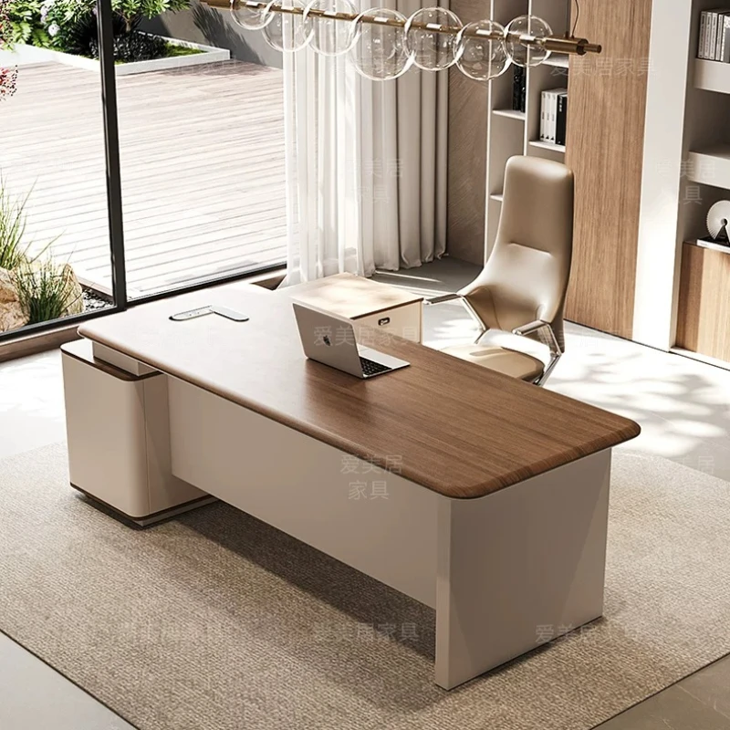Minimalist Light Luxury Executive Desk with Side Cabinet L Shape Boss Table Manager Computer Workstation Home Office Furniture