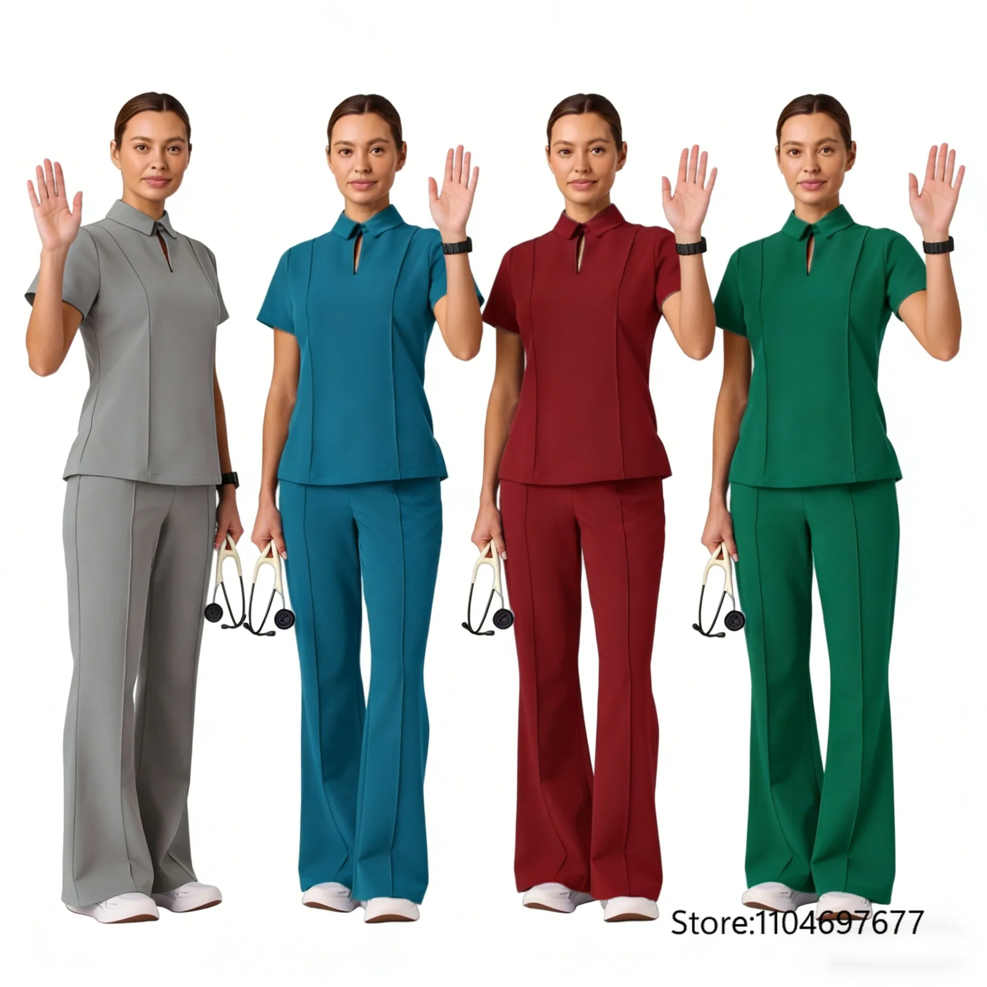 Unisex Solid Short Sleeve Men Women Hospital Beauty Salon Operating Room Work Uniform