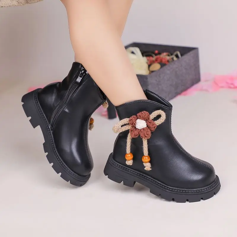 Girls Faux Fur Lined Ankle Boots 2025 Autumn Winter New Style Kids Leather Boots Stylish Loafers Warmth Comfort