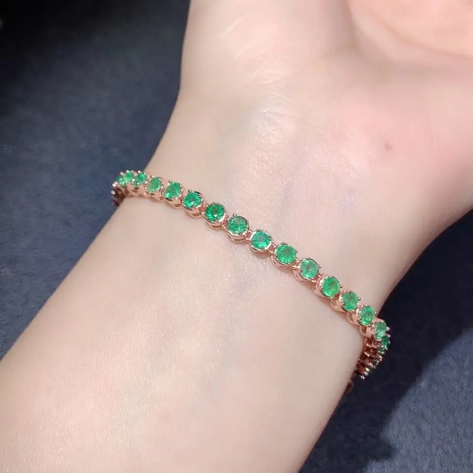 Natural Emerald 925 Silver Bracelet with 3 Layers PlatingSilver Emerald Bracelet for Office Woman 3mm*3mm 21pieces for Gift
