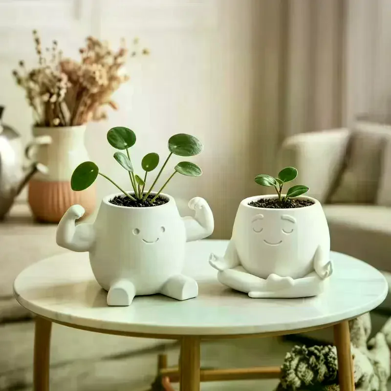 Cute Cartoon Character Planter Pot 3D Printed Small Plant Container Decor For Desktop Office Balcony Garden Potted Supply