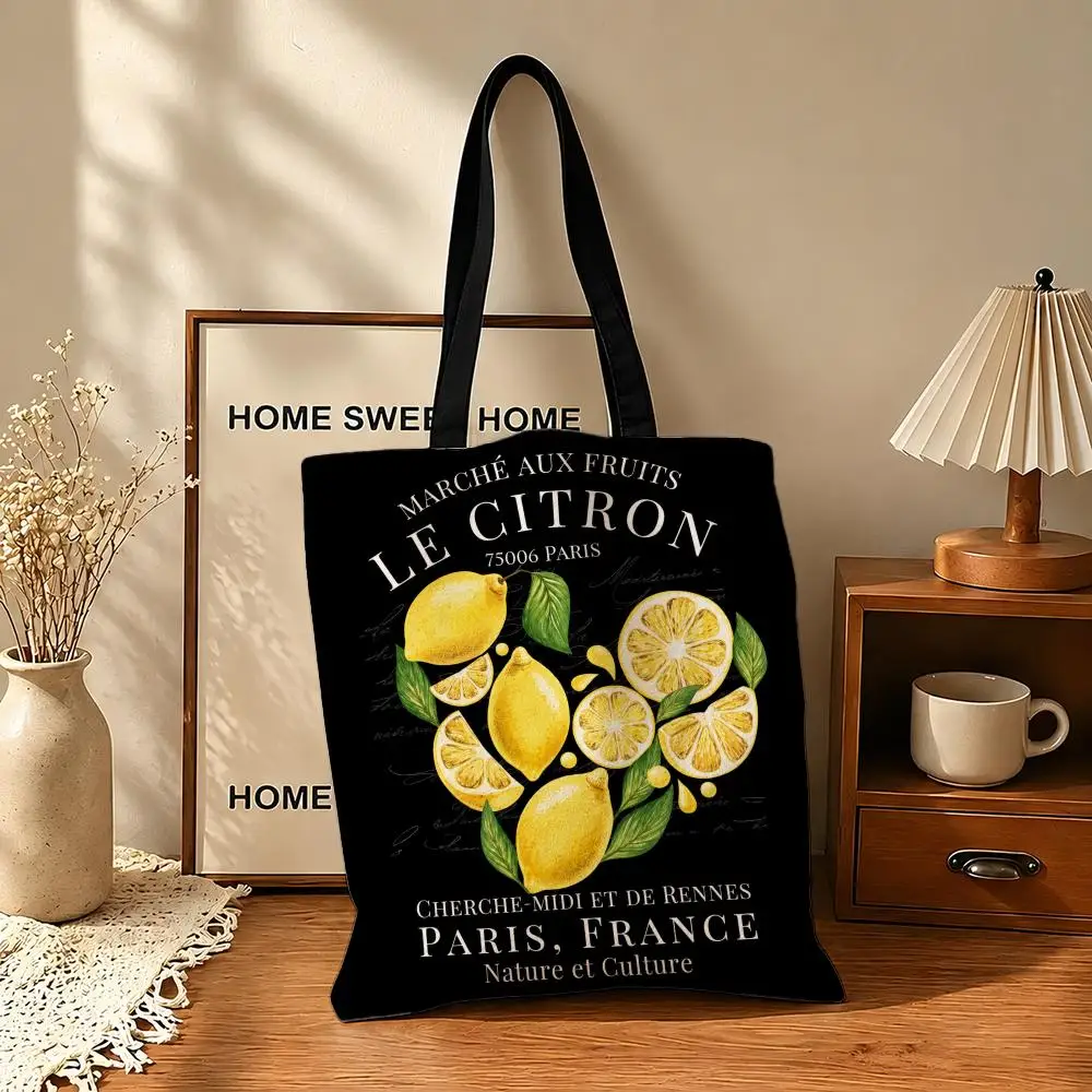 Minimal Lemon Pattern Citrus Storage Bags Women Stylish Large Capacity Tote Shoulder Bag Multi‑purpose Storage Handbag