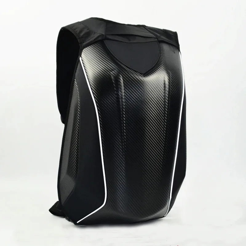 Carbon Fiber Motorcycle Backpack Motocross Helmet Bag Waterproof Motorsport Riding Backpack Expandable Hard Shell Bag Reflective