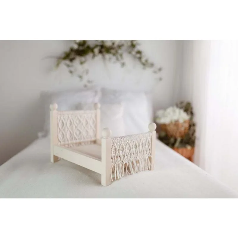 Retro Mini Bed Baby Photo Props Cotton Rope Weaving Baby Doll Toy Newborn Photography Posing Assisted Sofa Boys Girls Gifts