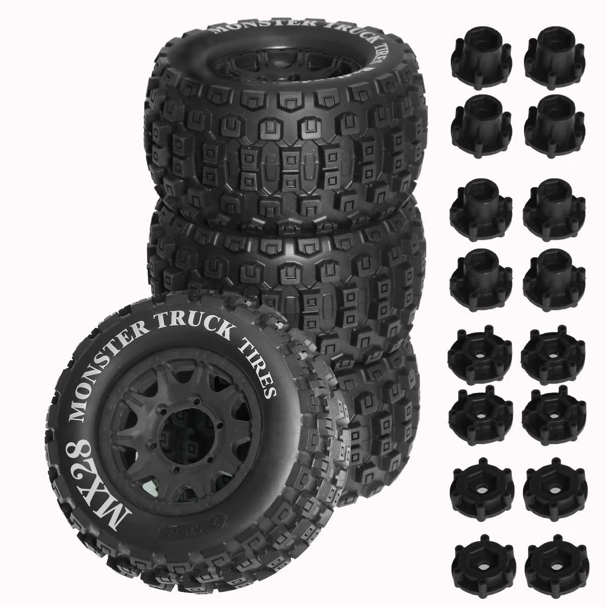 4pcs 128mm 1/10 Monster Stunt Truck Tire 12mm and 14mm Hex for Traxxas MAXX ARRMA Granite KRATON Outcast Tamiya Losi Redcat