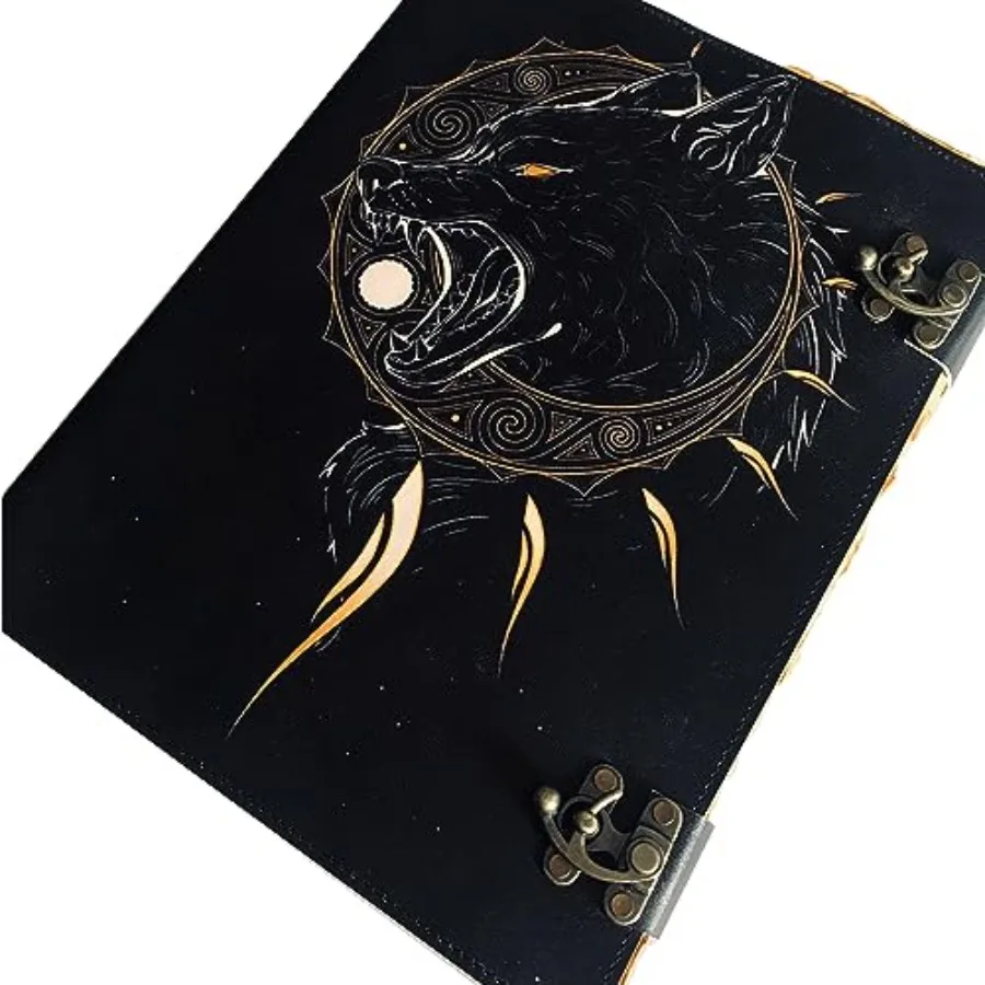 Black Wolf Leather Printed Leather Journal for Men and Women 200 Pages Antique Handmade Deckle Edge Vintage Paper Used as Sketc