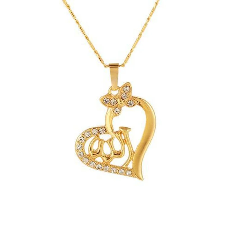 Arab Ladies Heart Shaped Gold color Muslim Islamic Allah Allah Pendant Necklace Jewelry Gifts