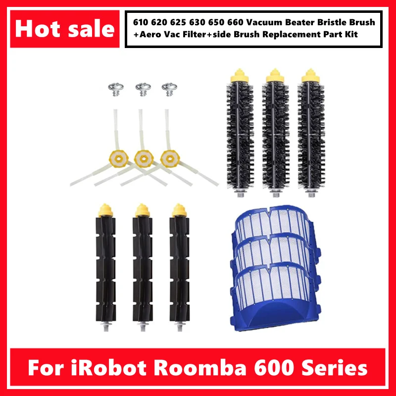ل iRobot Roomba 600 سلسلة 610 620 625 630 650 660 فراغ الخافق فرشاة الشعر الخشن + Aero Vac تصفية + الجانب فرشاة استبدال جزء عدة