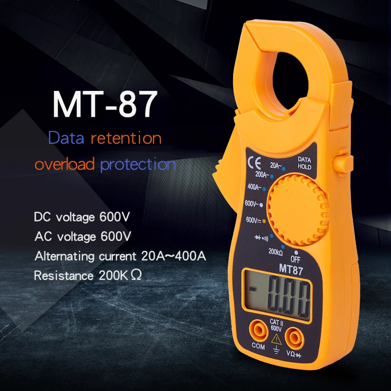 MT87 3 1/2 Digits Digital Multimeter Clamp Meter AC DC Current Voltage Tester Voltmeter Ammeter Ohmmeter Diode Continuity Tester