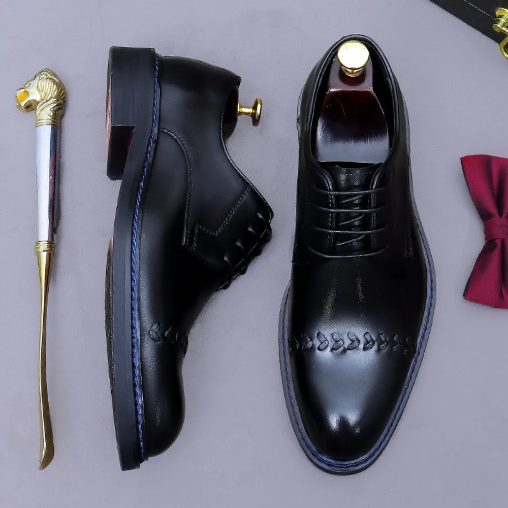 Scarpe derby a triplo snodo da uomo |   Scarpe basse da lavoro formali e casual in vera pelle di vacchetta, basse