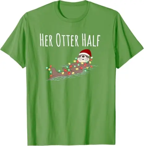 Lustiges Partnerlook-T-Shirt „His and Her Otter Half“ – Hässliches Weihnachts-T-Shirt im Y2K-Stil für die Familie, passende Weihnachtspyjamas mit Grafik und Spruch, Neuheit – Detail 11