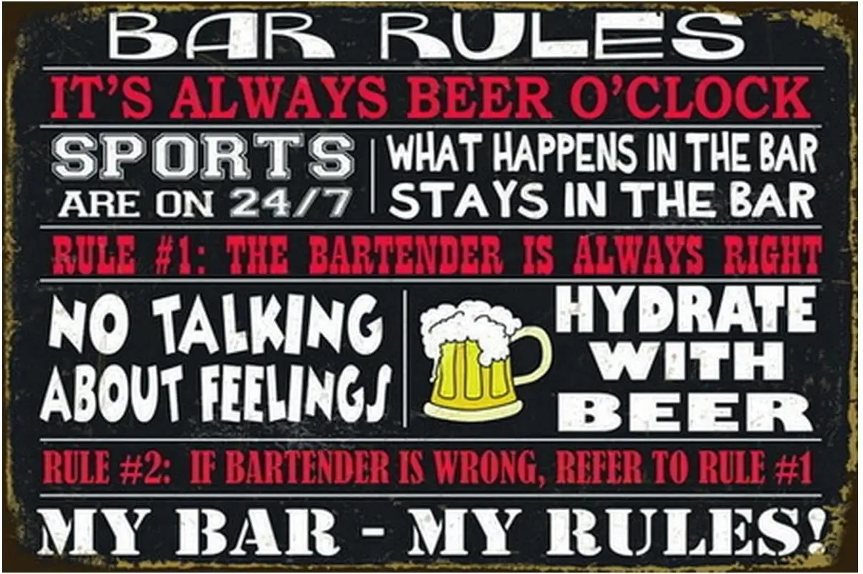 Beer-Sign Metal-Sign Wall-Art Décor-Poster, Bar Rules, for Home Kitchen Brewery Lounge Pub Restaurants Cafe Club Plaque -alu