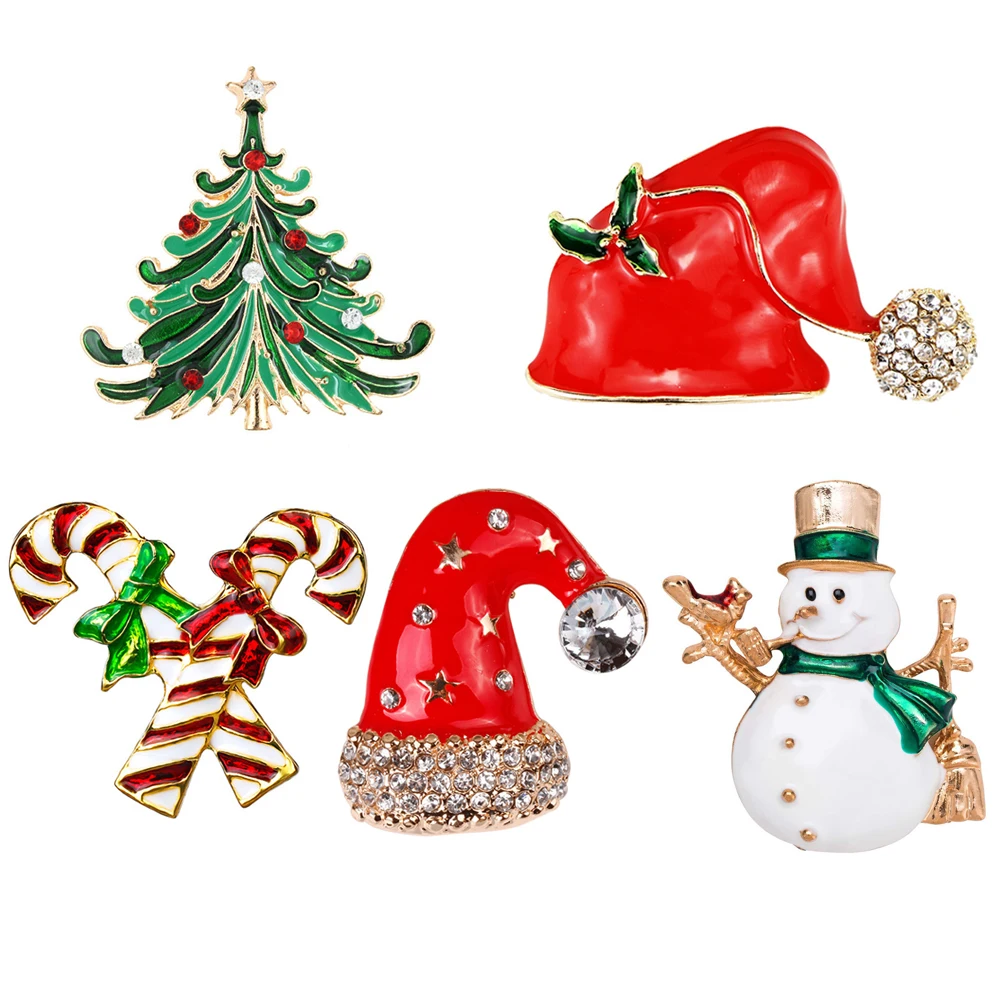 

5 Pcs Tree Decor Xmas Hat Alloy Fashion Design Durable Holiday Xmas Brooch Pin Brooch Decoration naments