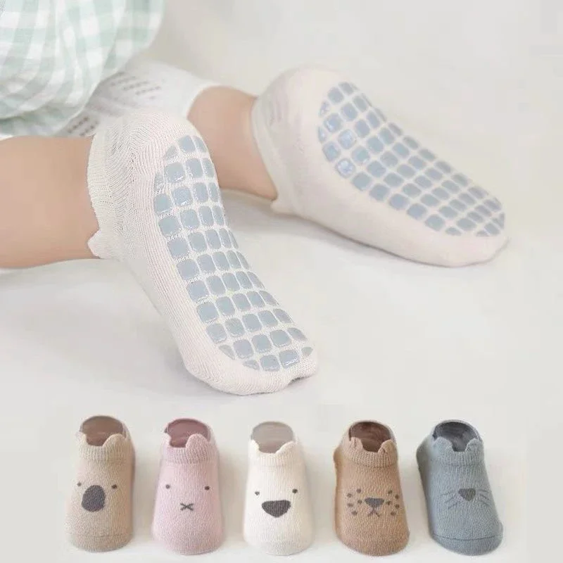 Cute Cartoon Anti-slip White Cat Floor Stockings Summer Cotton Thin Non-slip Home Socks for Kids Toddler Infant Baby Boys Girls