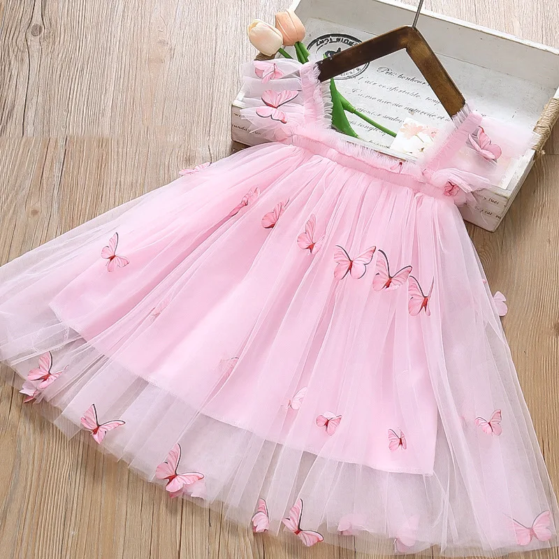 Summer Sleeveless Girl Dress Butterfly Tulle Children Dresses Lovely Mesh Babies One Piece