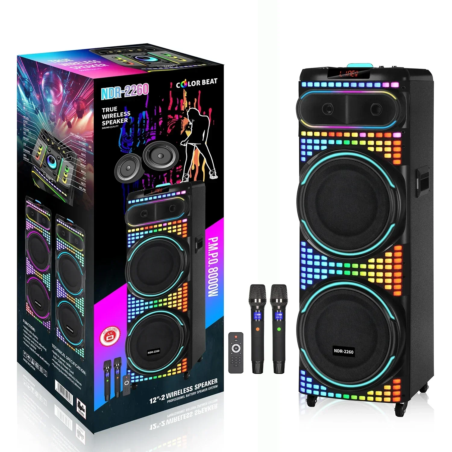 

Daul 12 Inch Super Bass Stereo Woofer Karaoke Speaker With Mic HIFI Wooden Wireless Blue-tooth Trolley Party DJ Loud Speakers