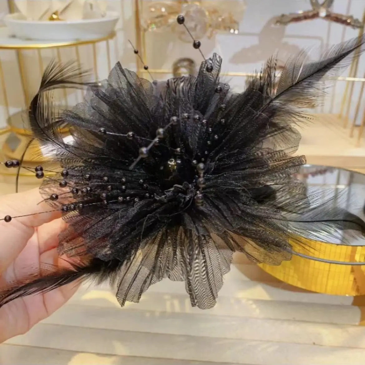 Female Black Flower Mesh Decorate Shark Hair Claws ladies New Hair Headwear Accessories  Fashion Versatile for Women Girls