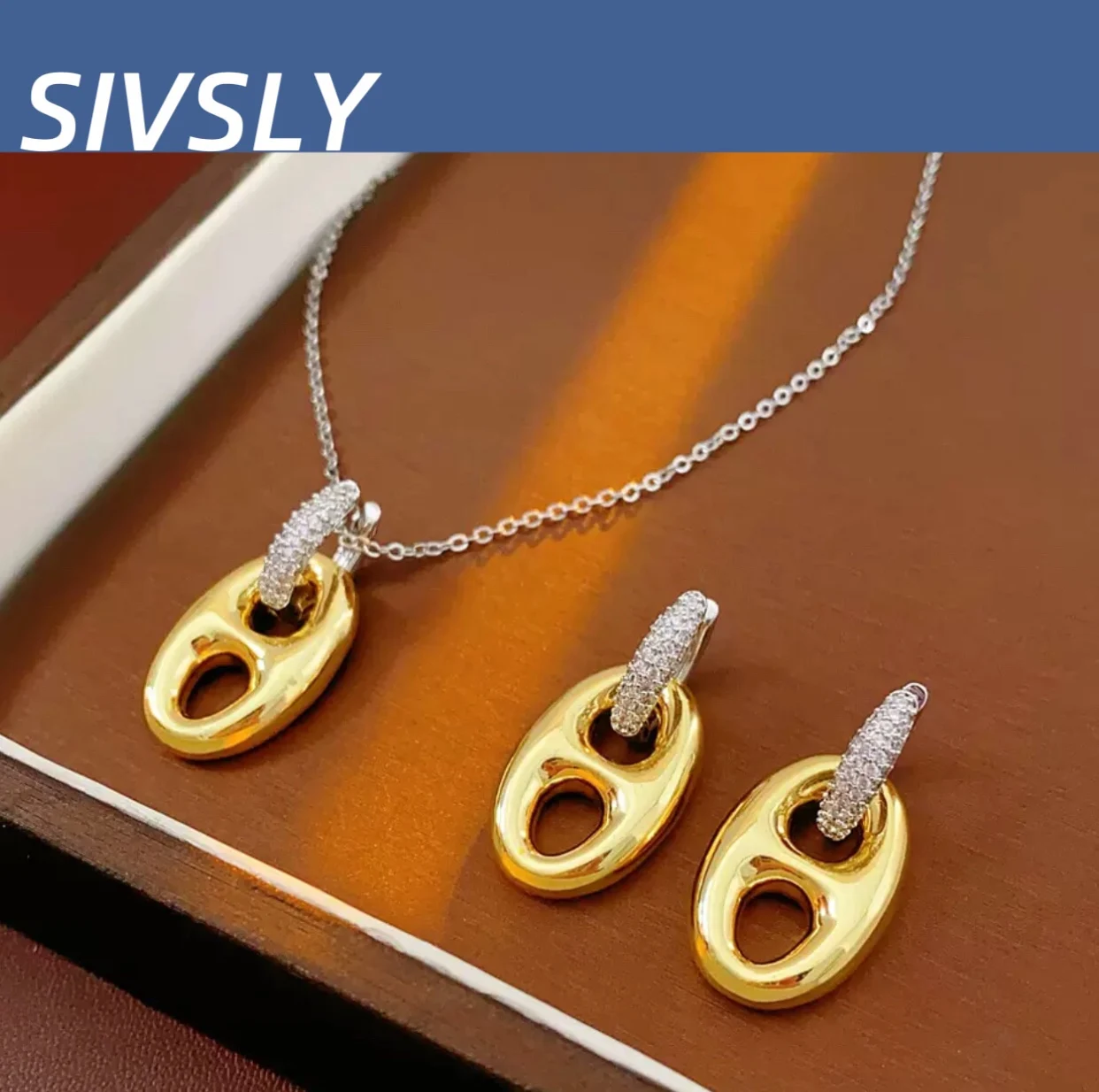 

Luxury design earring necklace set fashionable European and American all-match earring clasp high-end feeling necklace for women