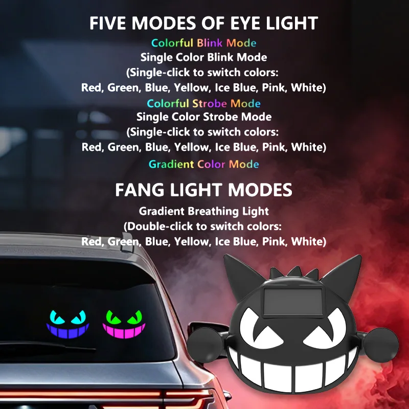 Neue Auto-Solar-Teufelsauge-Dekorationsleuchte, LED-Atmosphärenlicht für das Auto, Halloween-Universal-Spaßbeleuchtung – Detail 4