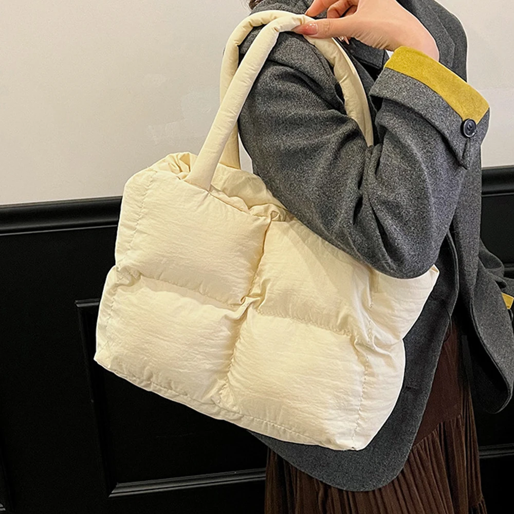 

Casual Nylon Quilting Tote Women Bag Winter Cotton Padded Shoulder Bag Puffy Down Space Bags for Women Handbags Shopper Purses