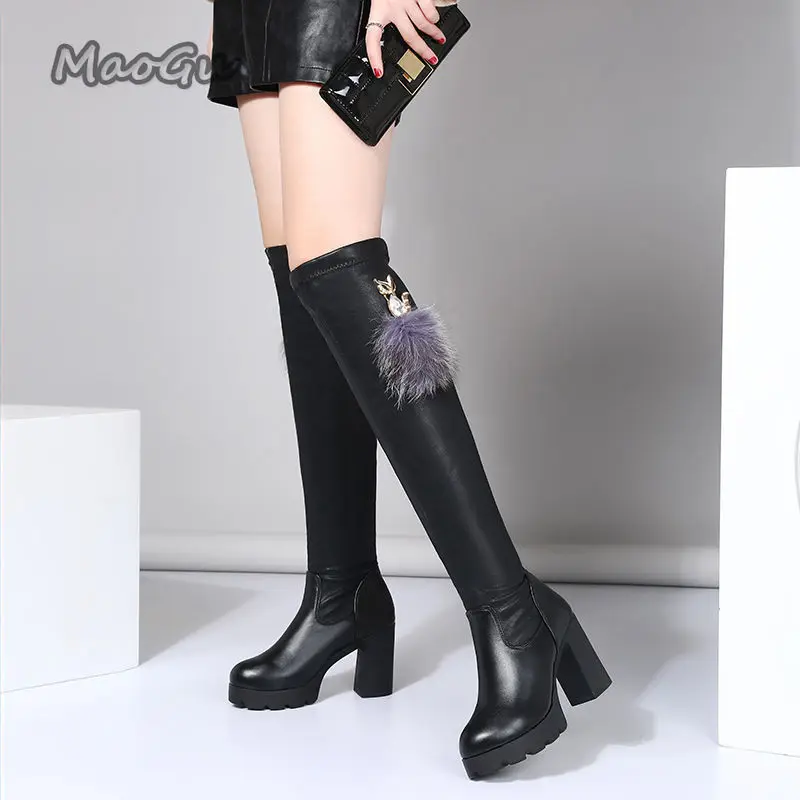 Hot Warm Snow Boots Women 2024 Winter Shoes Warm Fur Plush Over Knee High Boot Ladies Casual High Rubber Heels Long Shoes Female