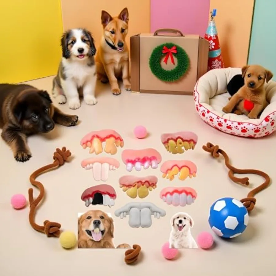 A Set of 8pcs Spoof Teeth Fake for Dogs, Funny Silicone Teeth Braces, Creative Fake Chew Toys, Easy to Apply Dog Toy, Interacti