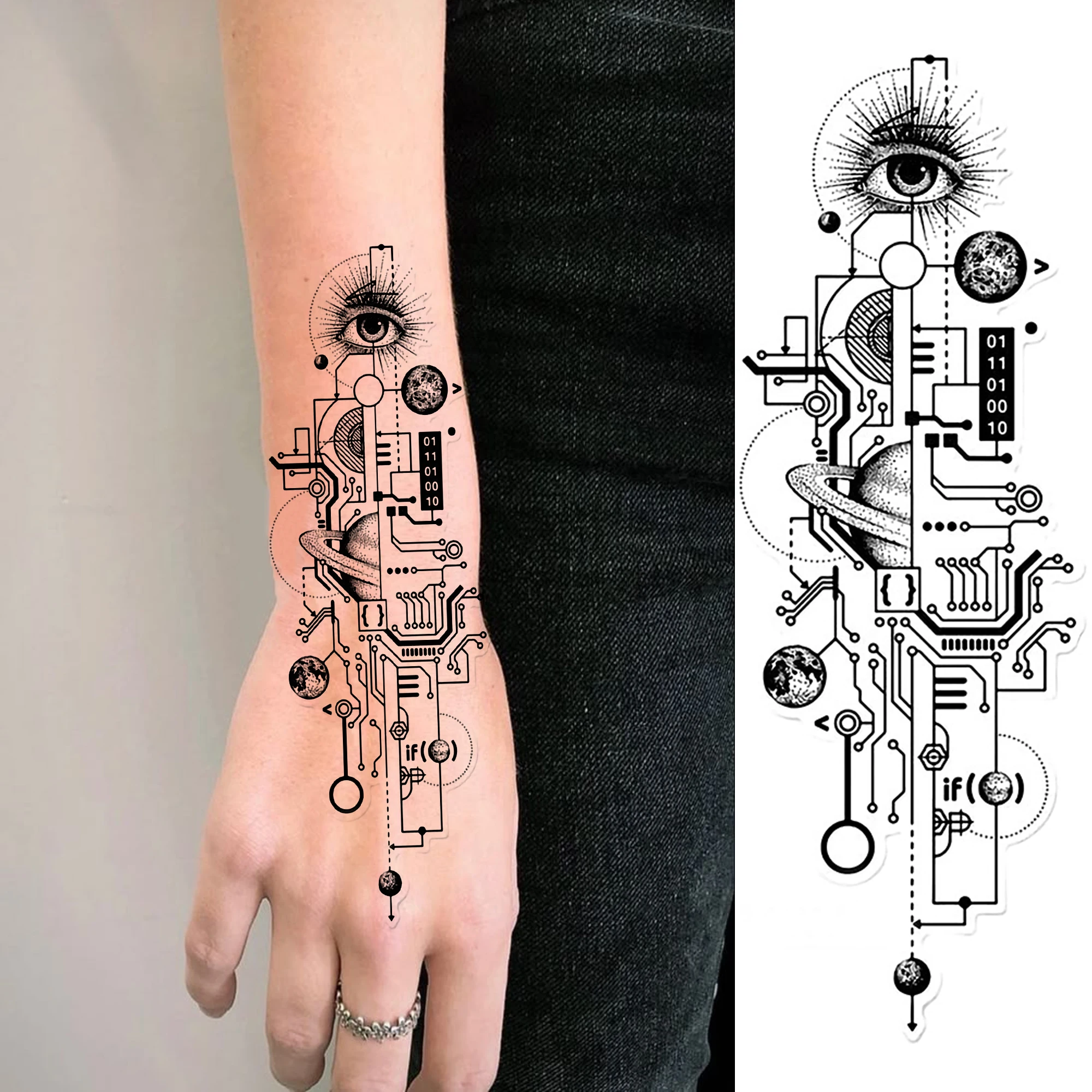 1 Sheet Cosmic Planet Geometric Arrow Temporary Tattoos Men Women Forearm Neck, Waterproof Durable Realistic Fake Tattoo Sticker