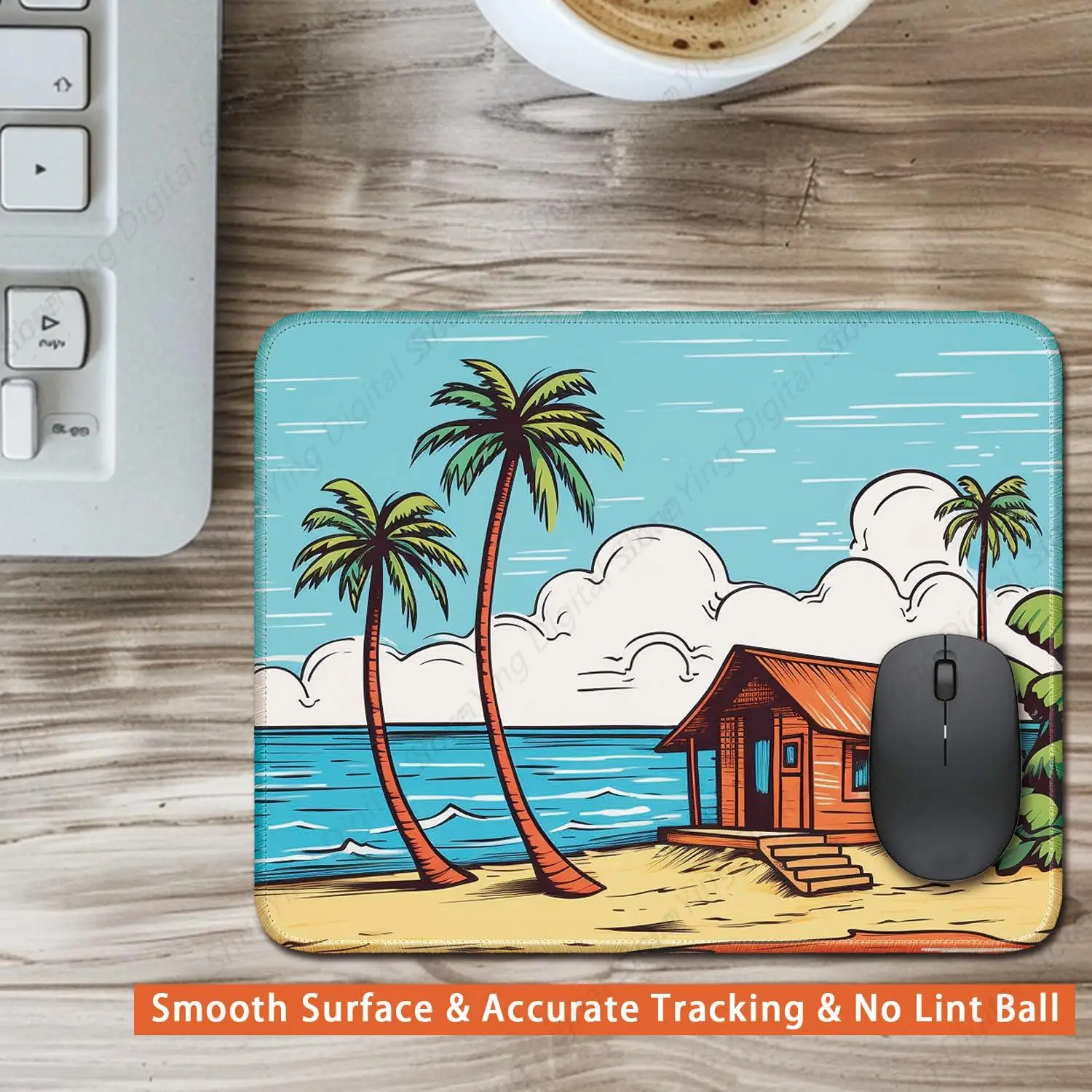 Mouse Pad Beach Coconut Tree Wooden House Scene Pattern Rubber Anti Slip Mouse Pad Suitable For Gaming Office Laptops 18*22cm