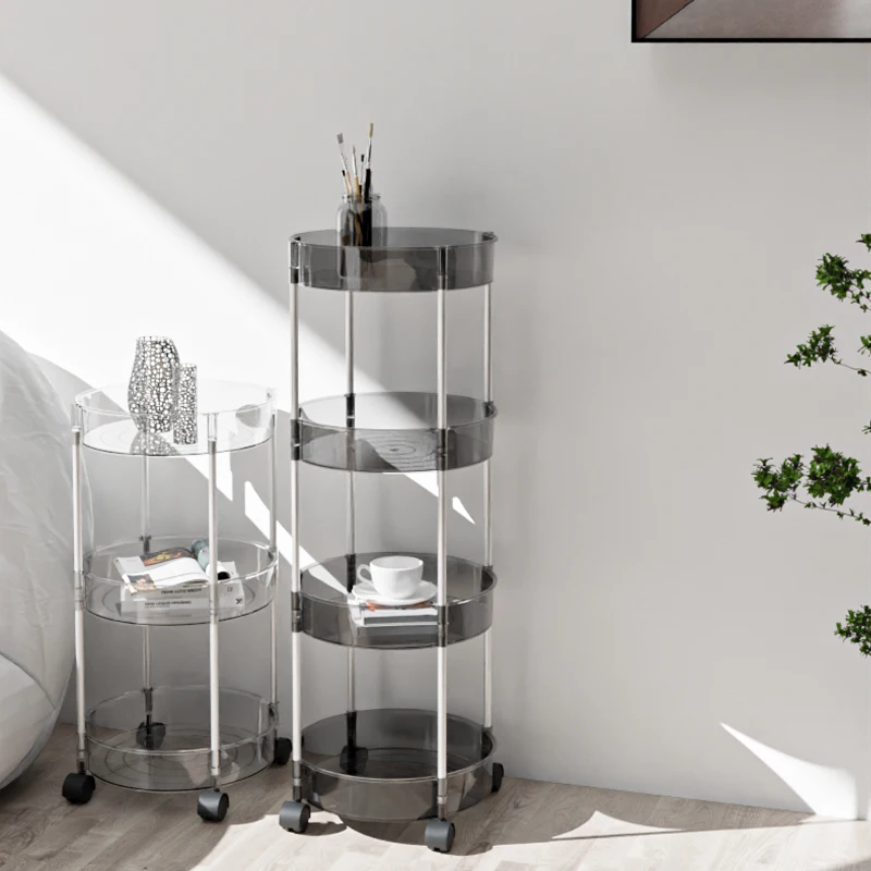 

Round Cart Shelving Corner Transparent Ins Wind Flower Stand Bedroom Multi-storey Removable Small Cart Storage Rack