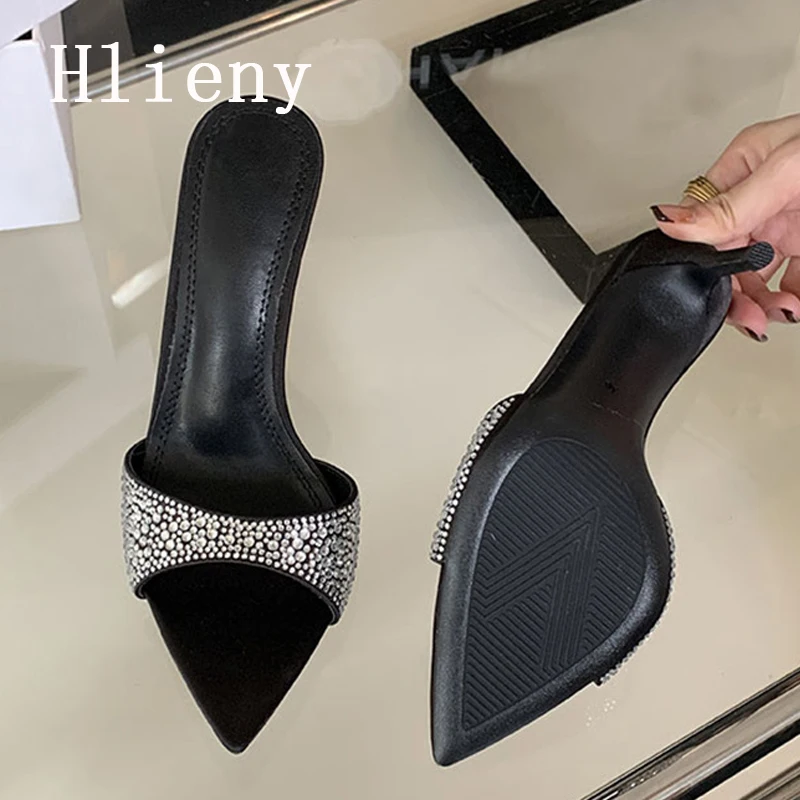 Hlieny Summer Design Crystal Pointed Toe Thin High Heels Woman Slippers Fashion Striptizerka Party Ladies Slide Shoes Sandals