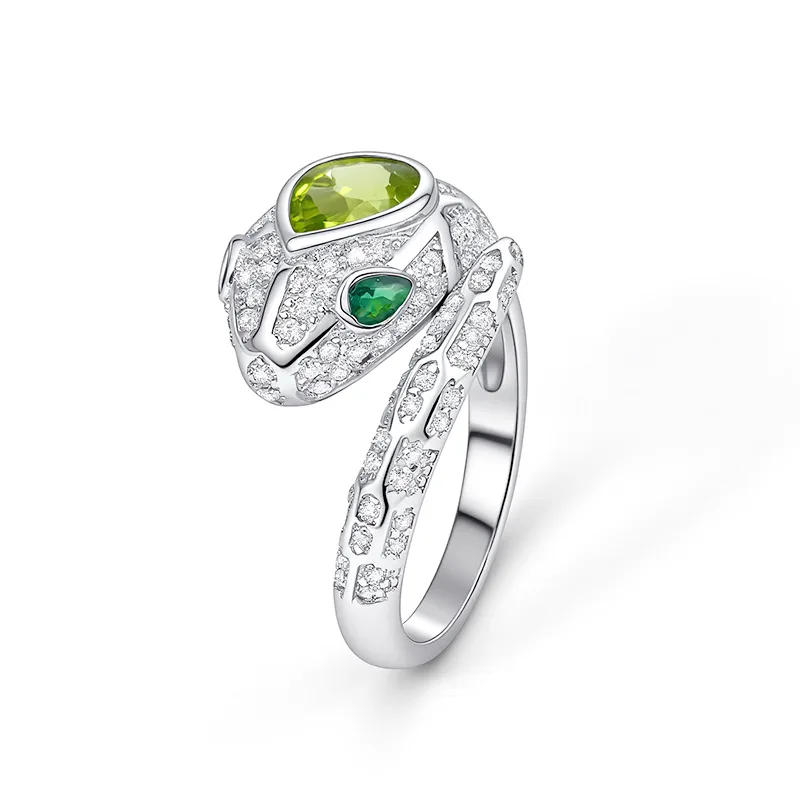 BOCAI New S925 Pure Silver Jewelry Retro And Simple Selected Crystals Topaz Olivine Garnet Spirit Snake Engagement Ring