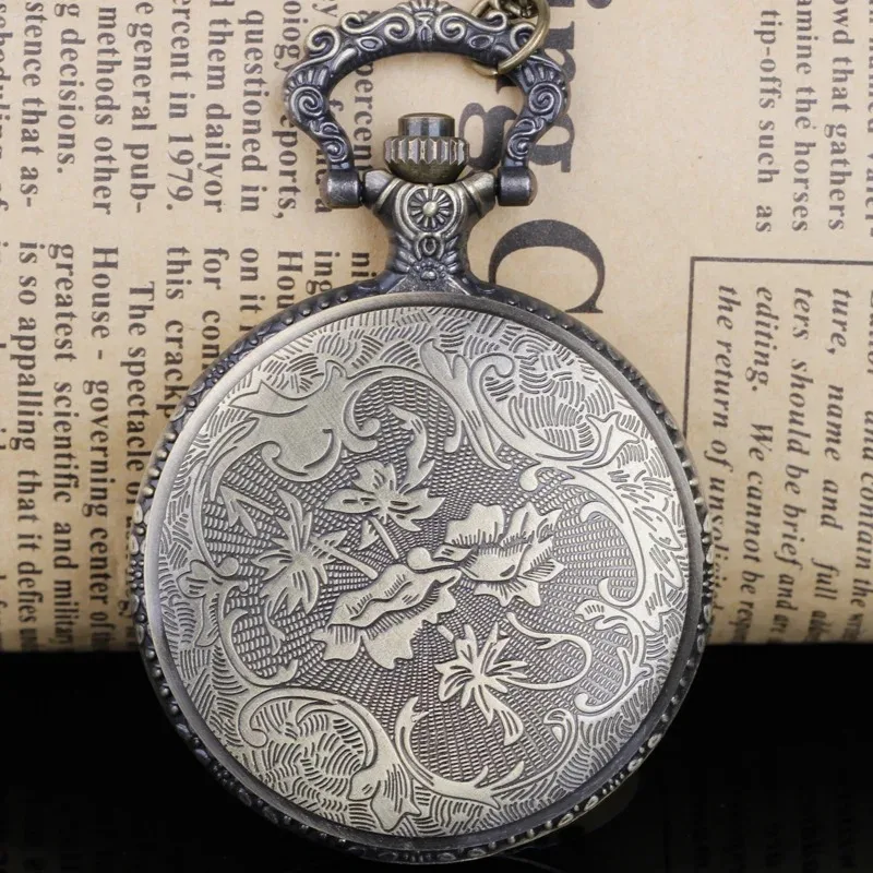 청동 석영 주머니 시계 숲 늑대 양각 아랍어 디지털 목걸이 펜던트 시계 Fob 체인 여자 남자를위한 선물