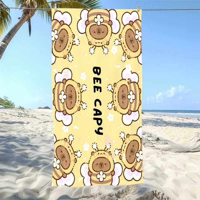Newest Beach Towel Bee Capybara Cartoon Floral Print Beach Towel Cute Soft Microfiber Quick Dry Swimming Towel