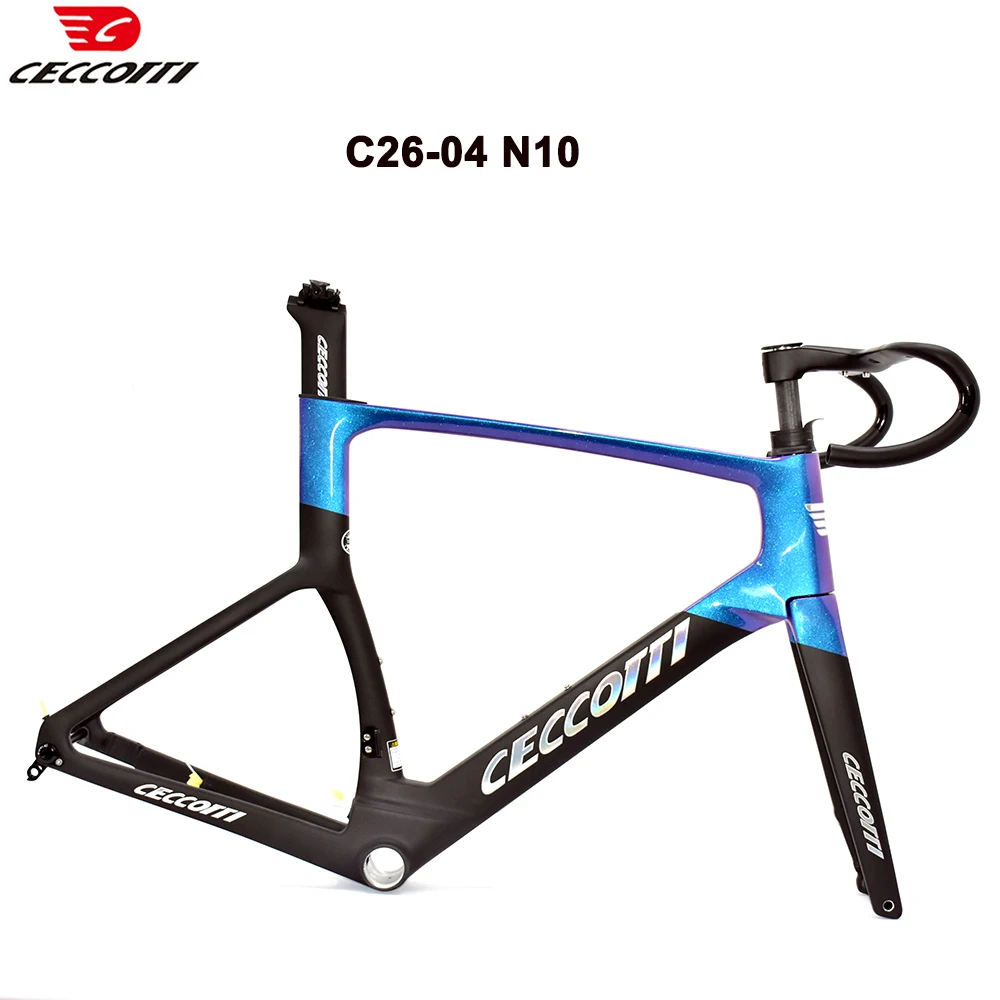 CECCOTTI Factory Disc Brake Road Frame with Full Inner Cable Design Carbon Frame And handlebar T47 thread BB bicycle frameset